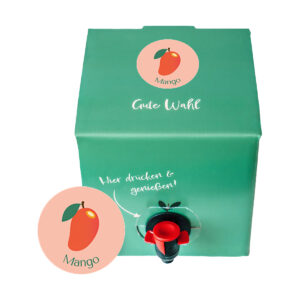 Mysyrupbox Mango Sirupbox mit Mango Logo links im Bild