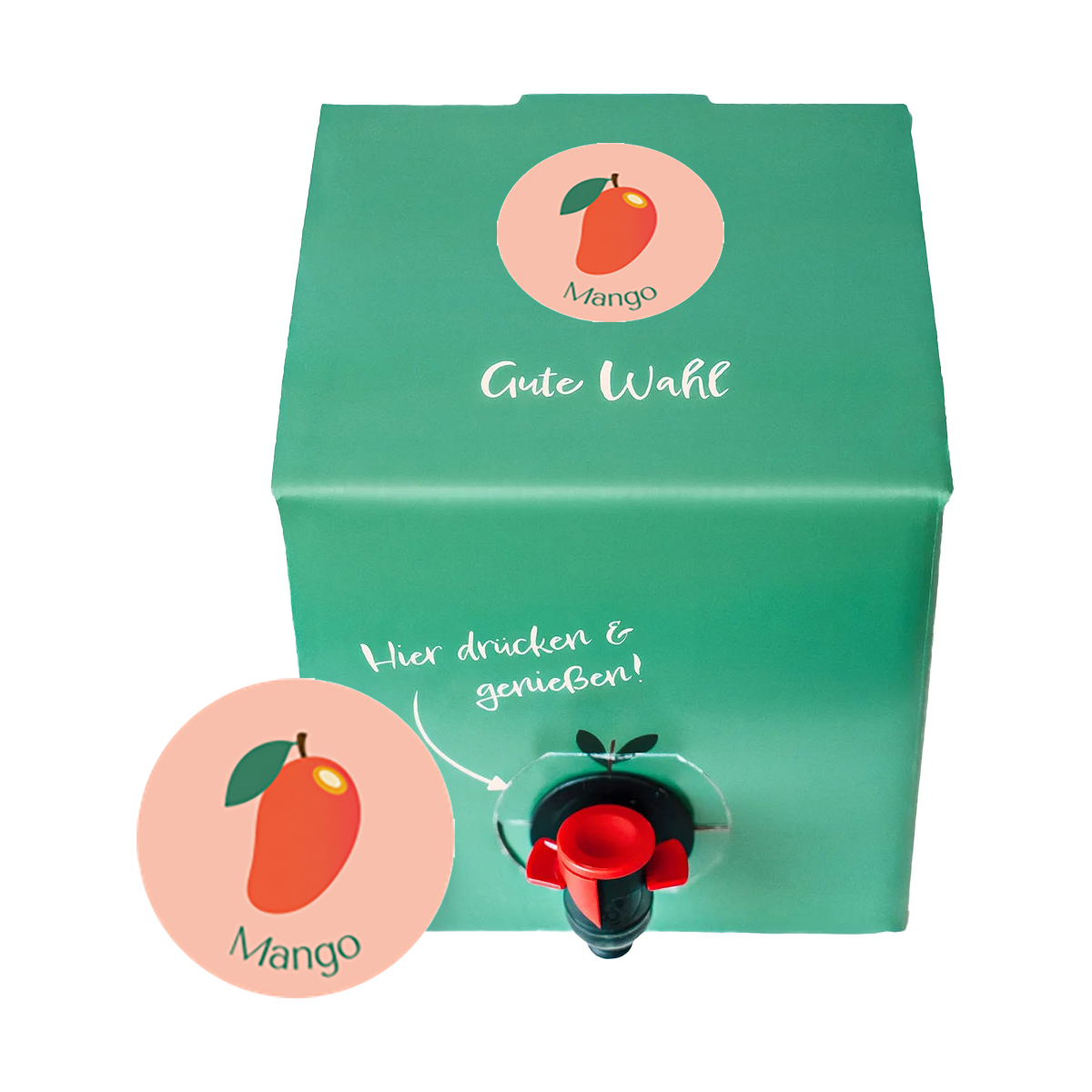 Mysyrupbox Mango Sirupbox mit Mango Logo links im Bild
